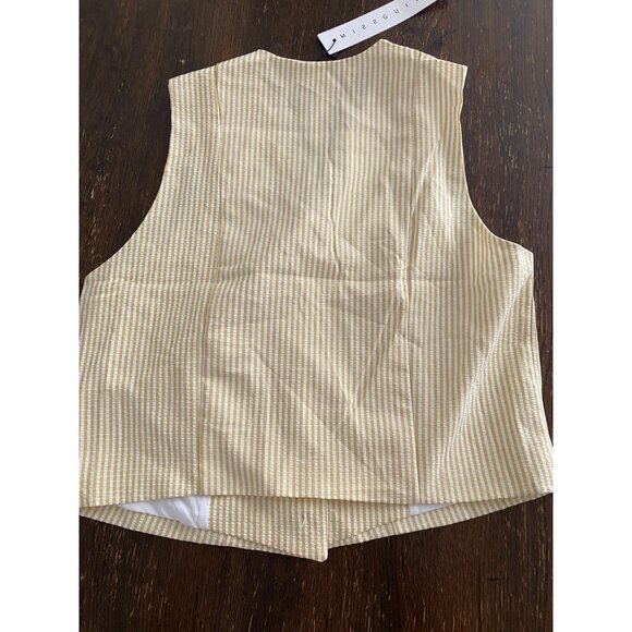 Yellow & White Striped Linen Vest & Shorts Set - Womens medium - Button Front - Picture 7 of 7